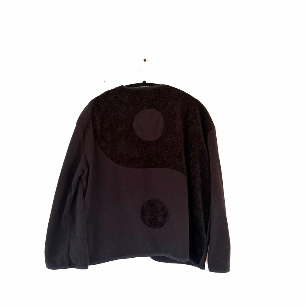 KULE Black Women Yin Yang print Cardigan Sweater jacket small fleece long sleeve